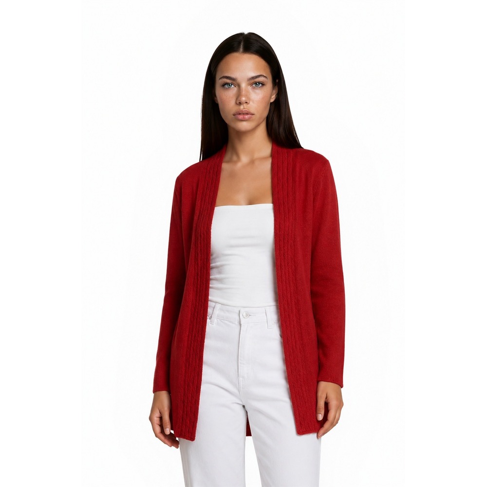 Joseph Ribkoff Long Cardigan Sweater Women's Size XXL Red Lattice Longline Open